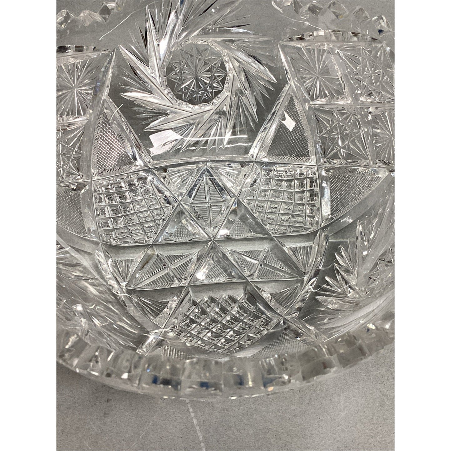 Set Of 2 Cut Glass Crystal Serving Bowls With Sawtooth Edging