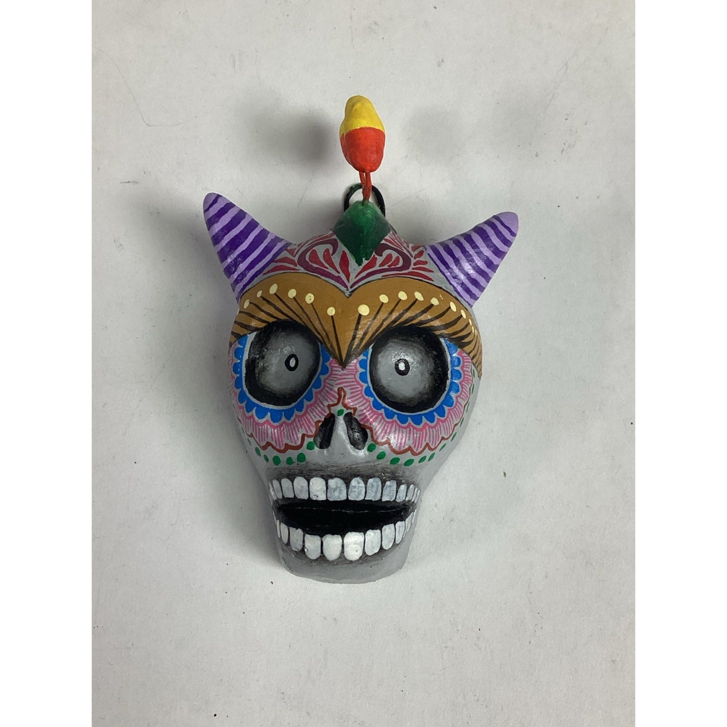Day Of The Dead Sugar Skull With Horns Figurine - Montesinos Mexico
