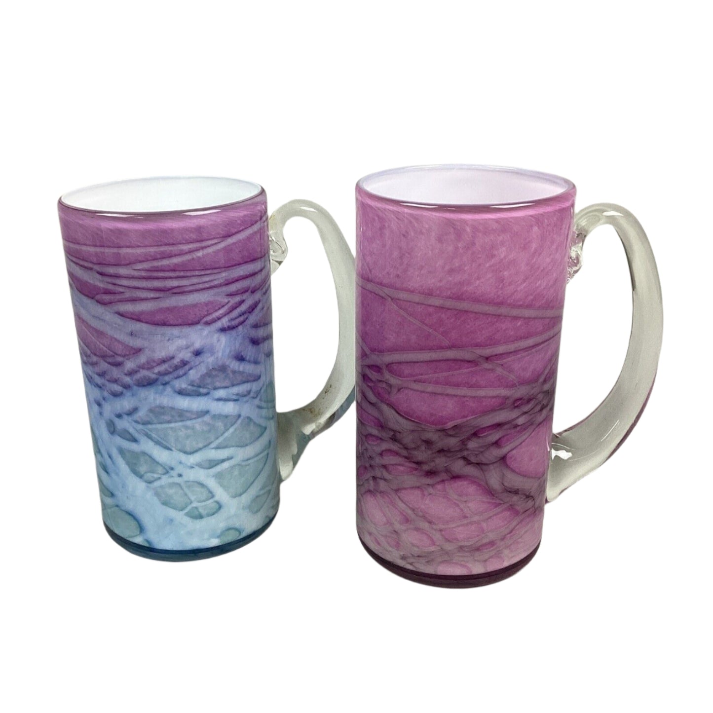 Set Of 2 Pink Purple Swirl Glass Cups - 6.5”H