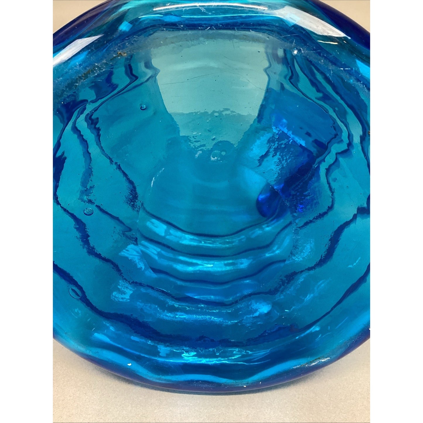 Vintage Art Glass Blue Water Jug Pitcher W/ Handle - 10.5”H