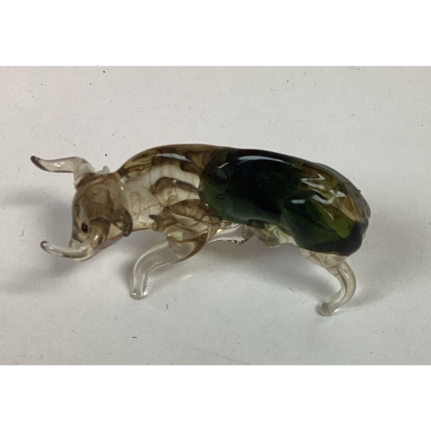 Miniature Art Green/Clear Glass Bull Statue Figurine - Missing Tail
