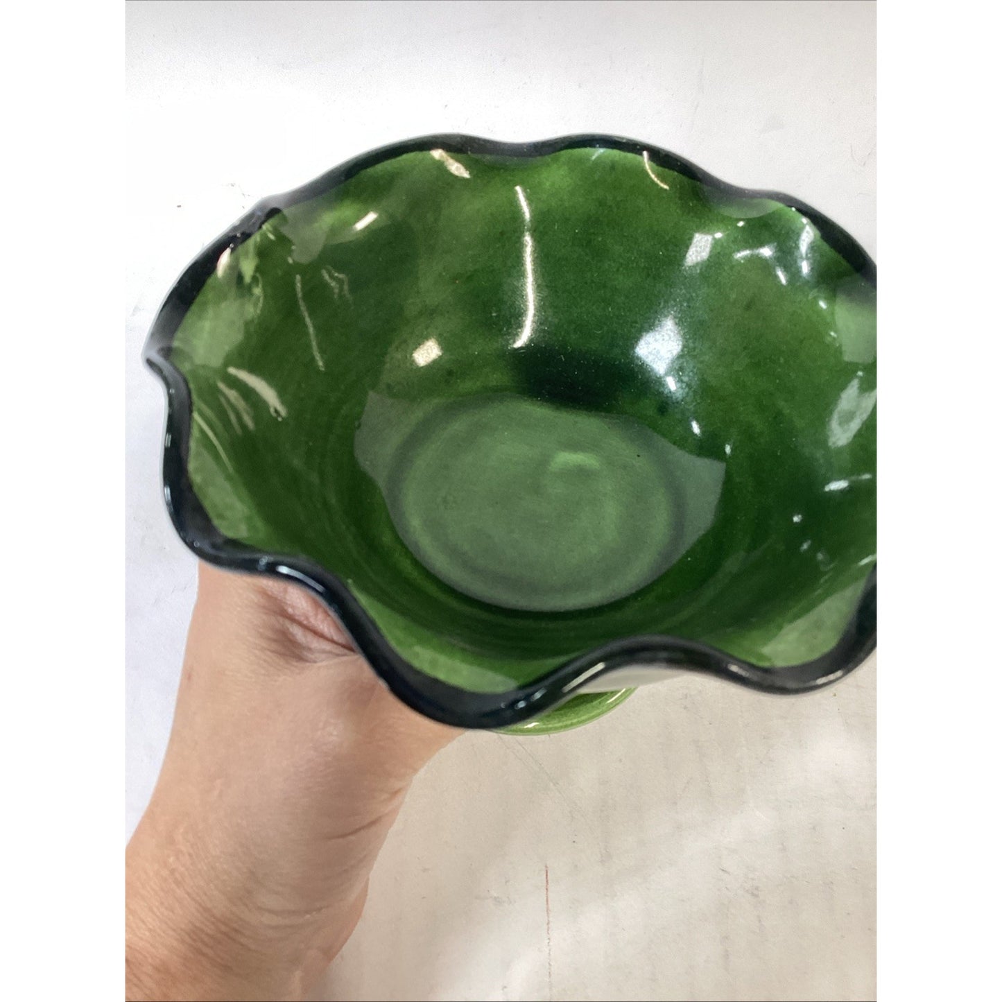 Vintage Hand Painted Dark Green Compote Candy Dish