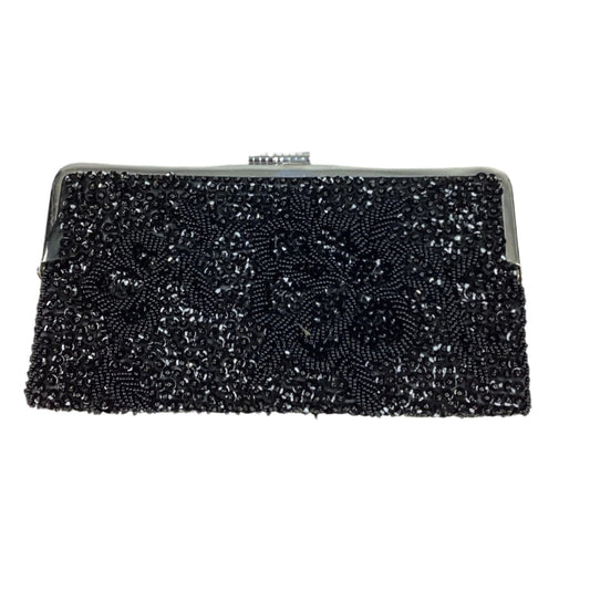 Vintage Black Beaded Fold Over Clutch Satin Beaded Side - 8”Lx4.25”H