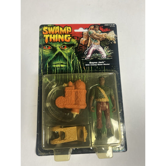 VINTAGE 1990 SWAMP THING ACTION FIGURE ON CARD HORROR BAYOU JACK & WATER BLASTER