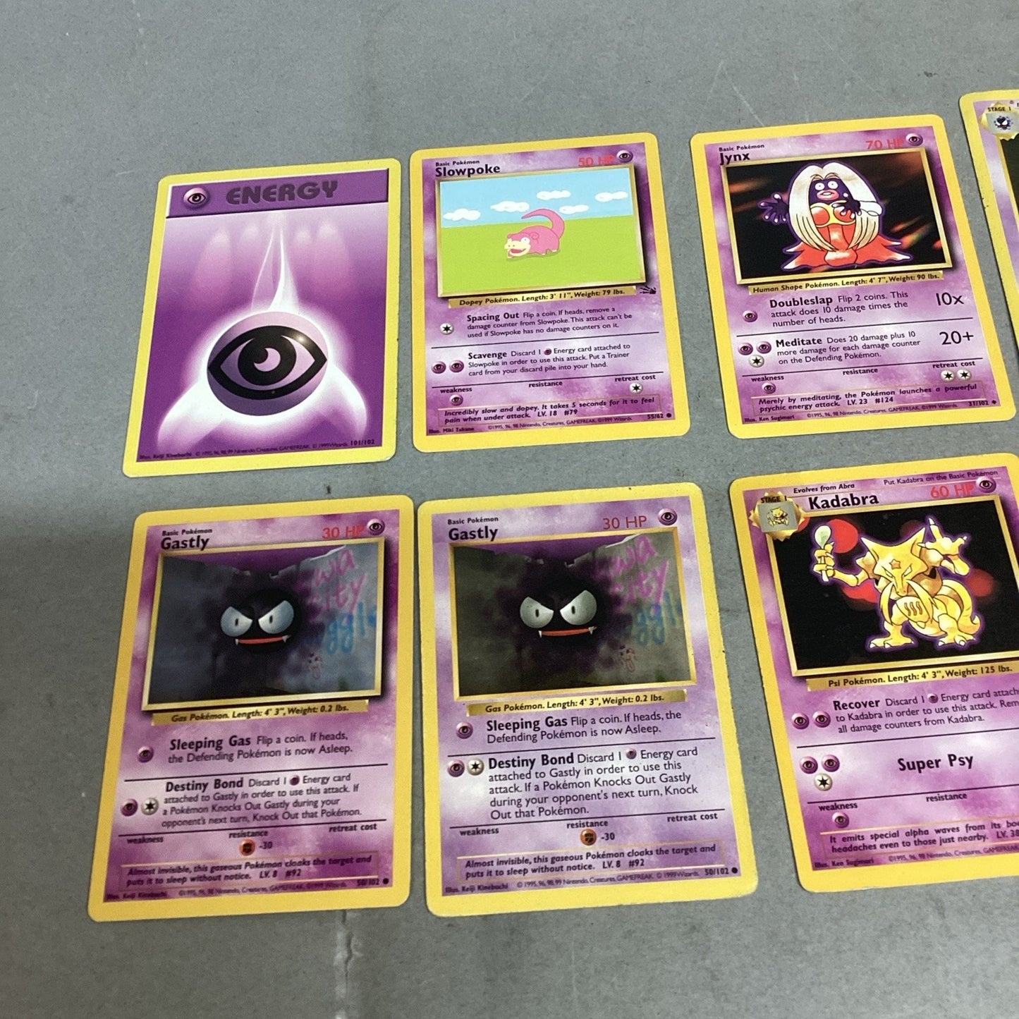 Lot Of 8 Pokémon Trading Cards - Kadabra, Abra, Haunter, Ghastly, Jynx, Slowpoke