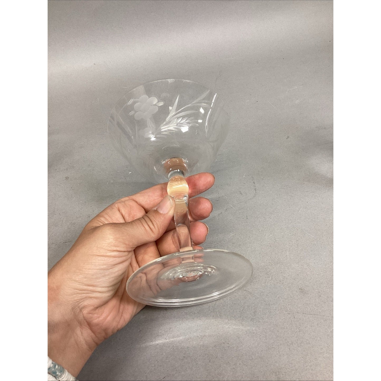 Set Of 4 Floral Etched Glass Champagne Glasses