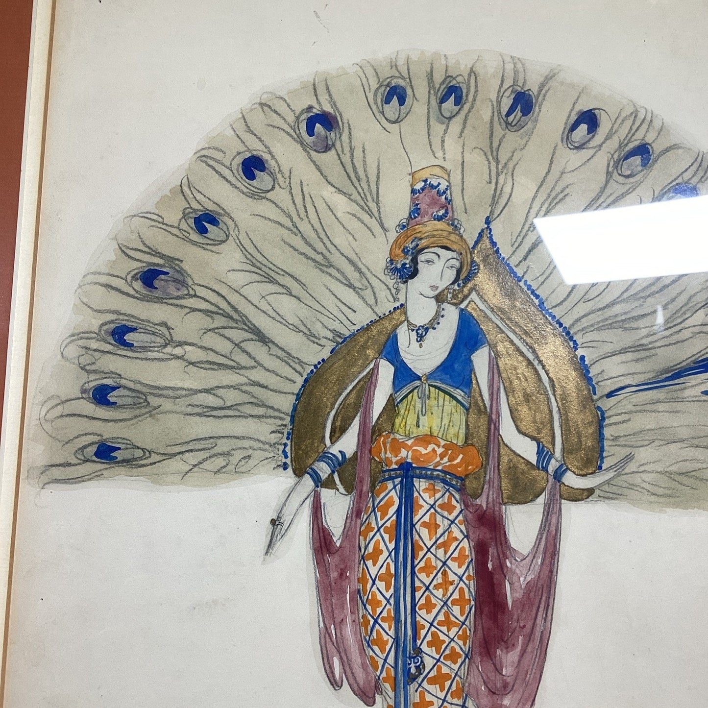 Woman With Peacock Feathers Framed Art - 23x19.5”