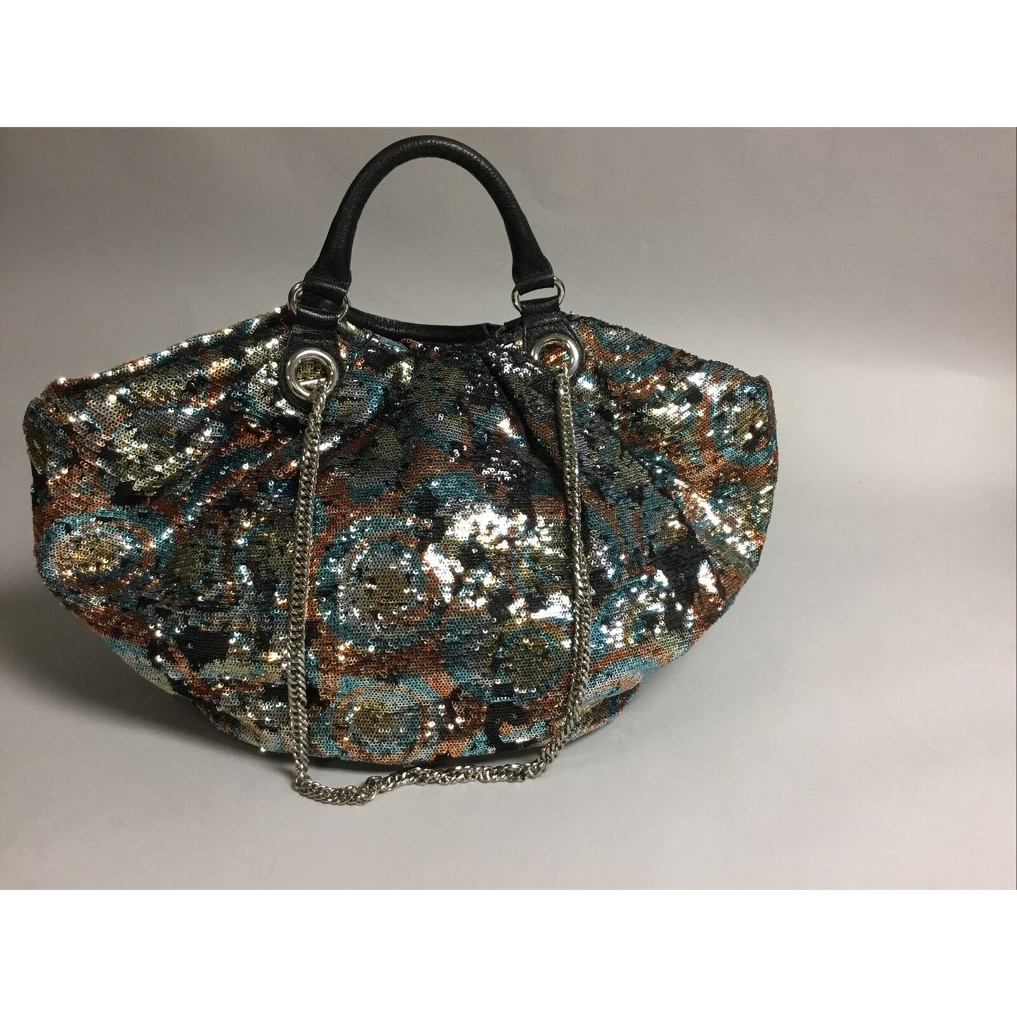 Shoulderbag Sequin Swirl Purse Unique Rare Teal Orange Gold Silver Yellow