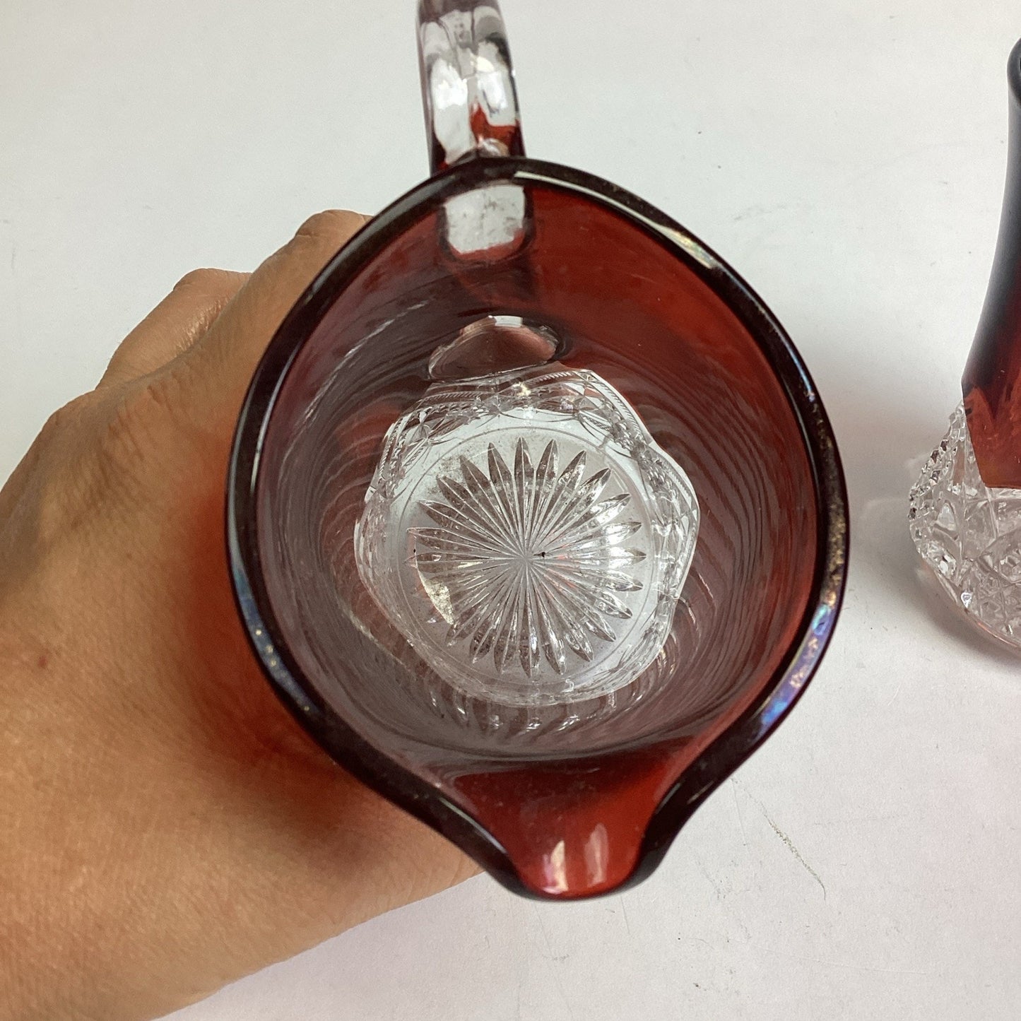 Set Of 4 - Antique Ruby Red Glass Creamer, Tumbler And Mugs