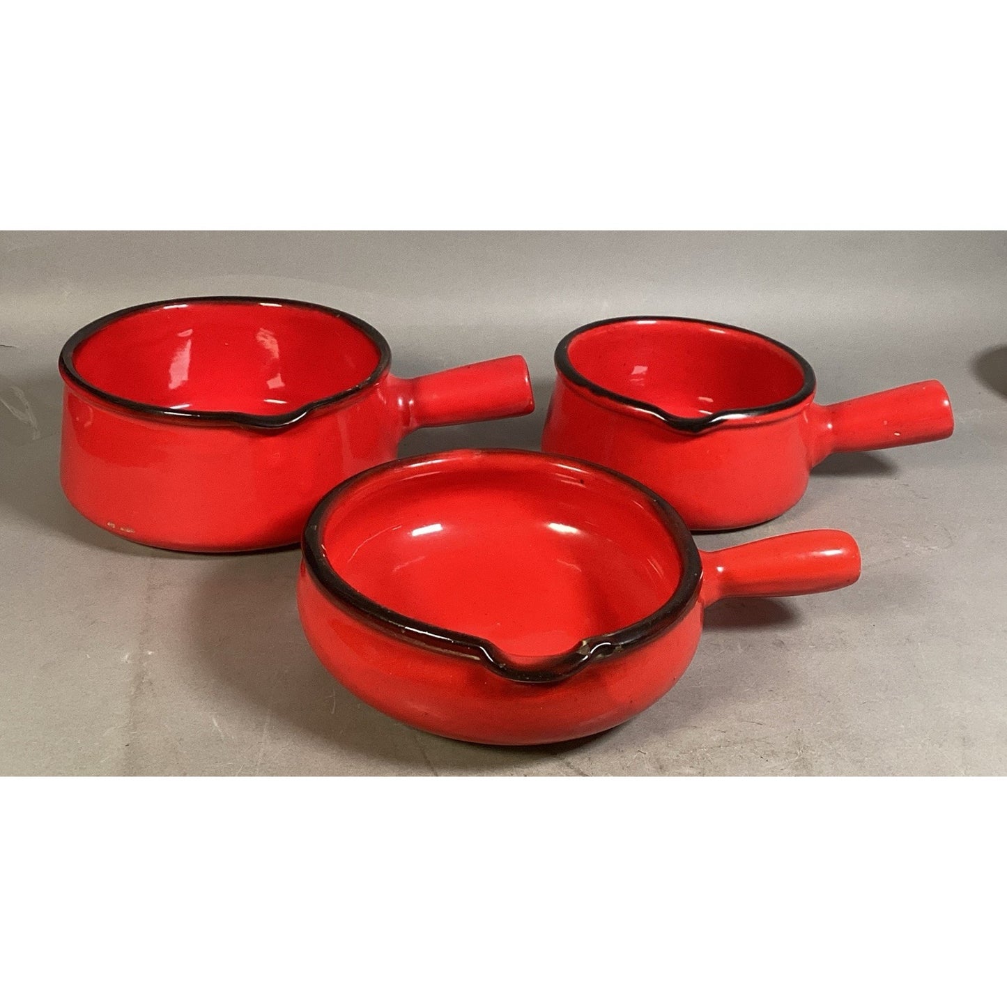 Vintage Set Of 3 Caquelon Ceramic Pot Set Red Made In France