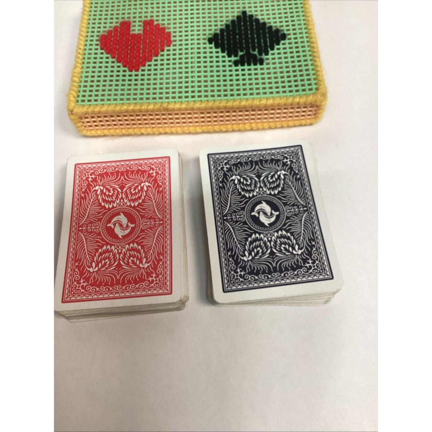 Handmade Crosstitch Playing Cards Holder With 2 Decks Of Cards