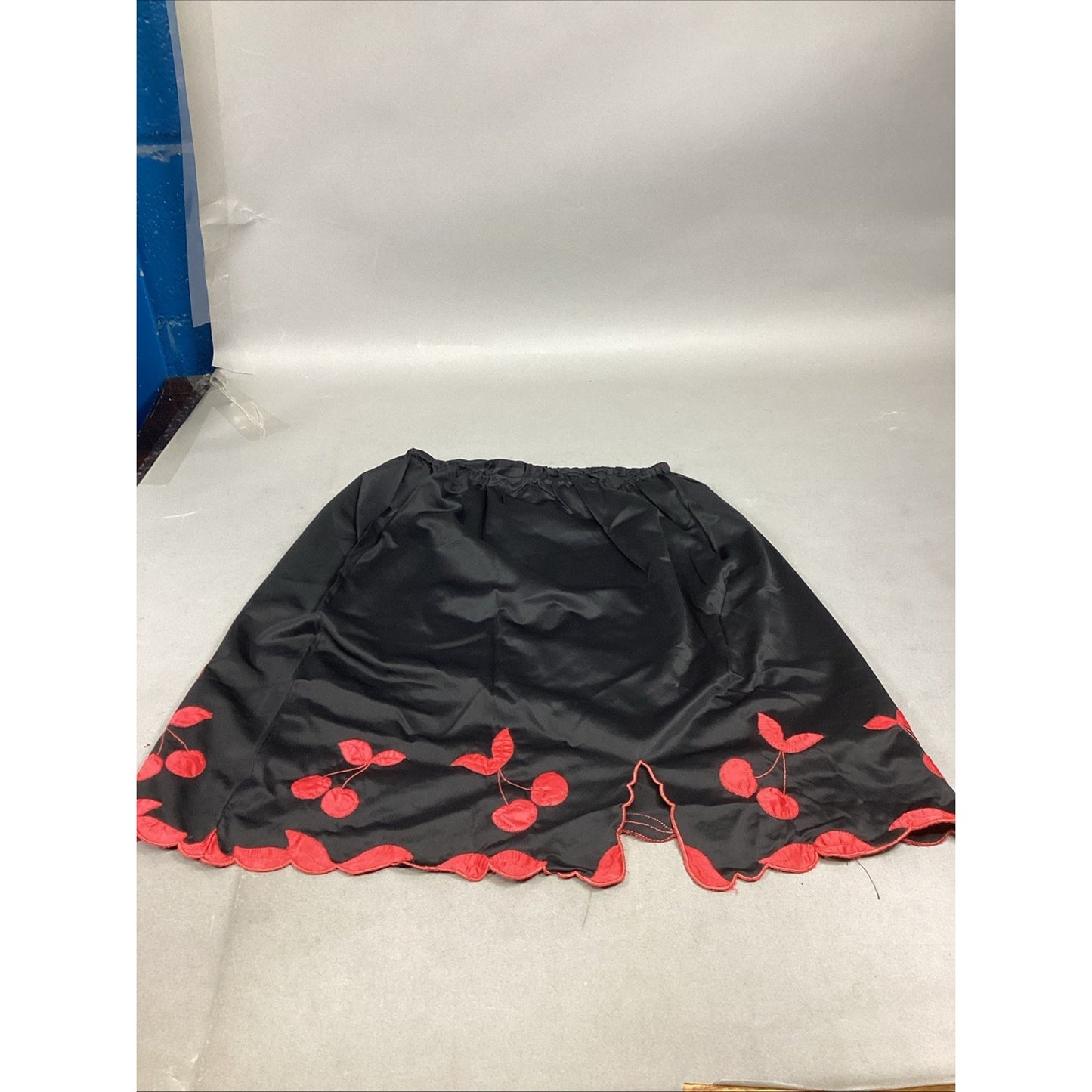 Black Half Slip With Embroidered Red Cherries - Medium
