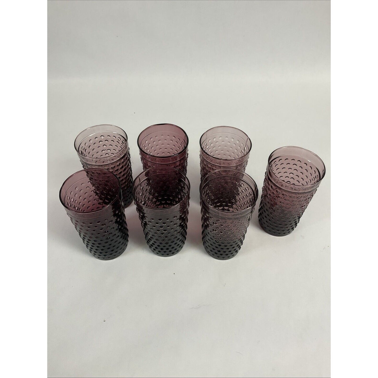 Vintage Purple Hobnail 5 5/8” Glasses/Tumblers Anchor Hocking Set of 7 - 1930's