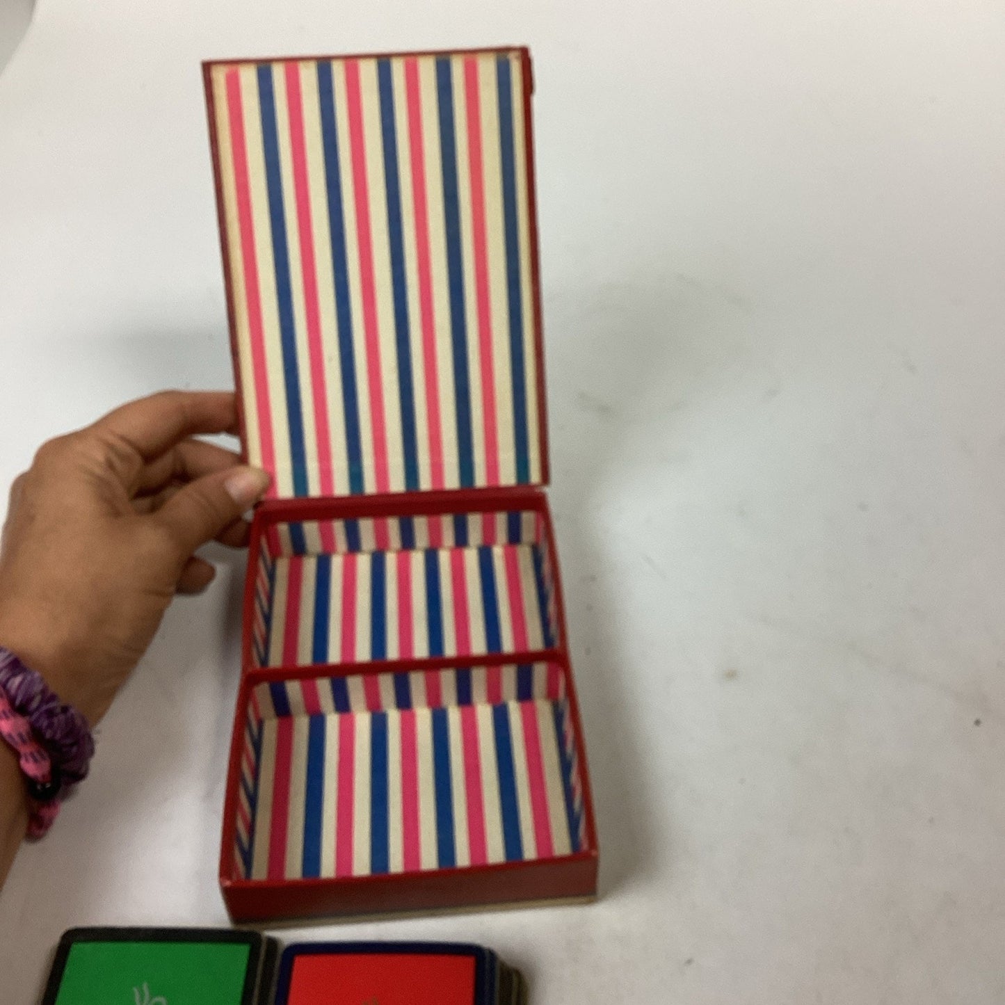 Set Of 3 Vintage Playing Cards In A George Washington Card Holder Box (France)