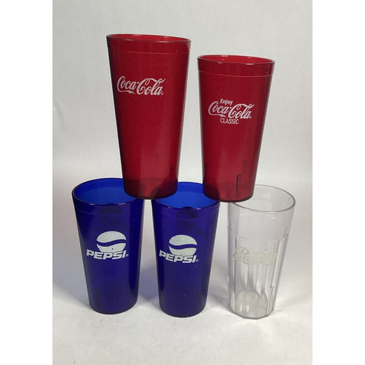 Lot Of 5 Vintage Coca Cola And Pepsi Plastic Tumblers