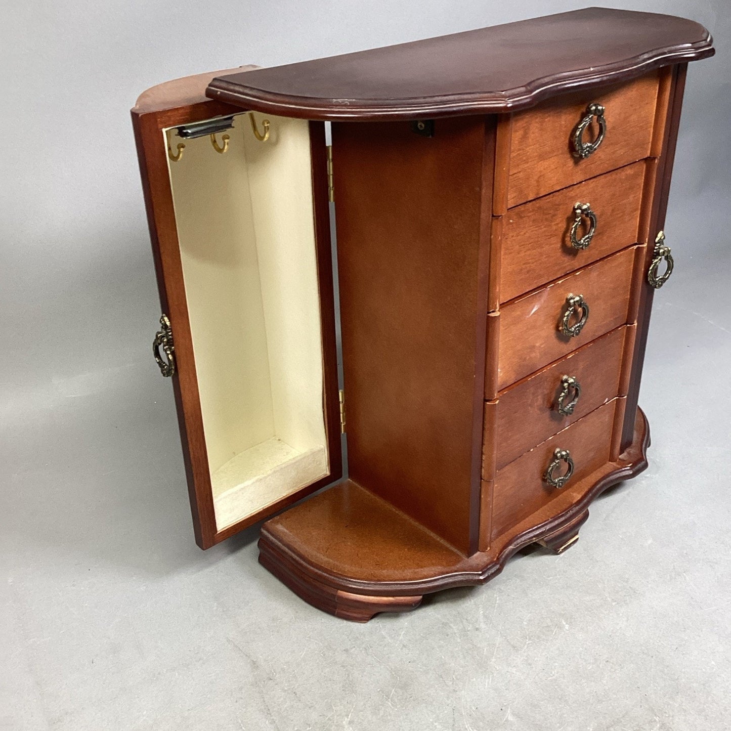 Vtg Jewelry Organizer/Armoire - 2 Doors & 5 Drawers - 13”H