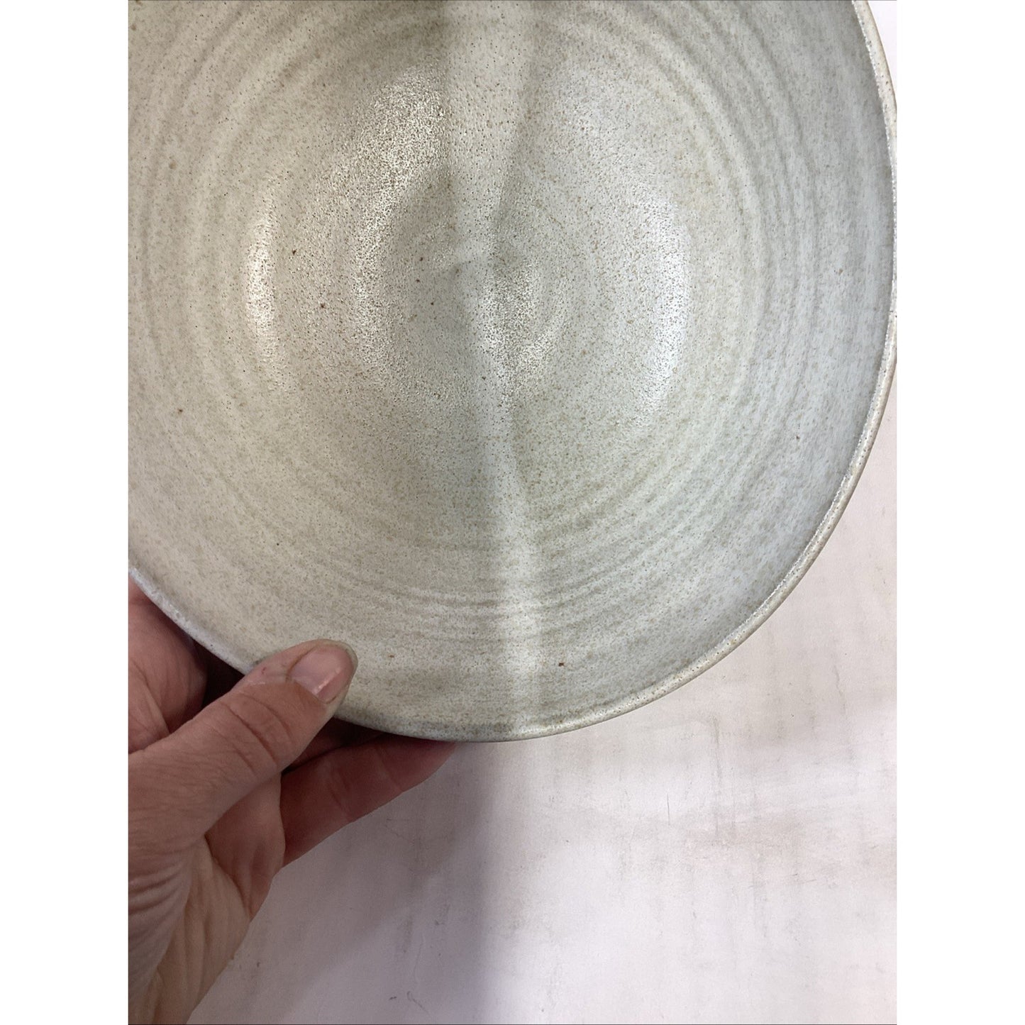 Vintage Speckled White Glazed Bowl - 9x7.5x3.5”