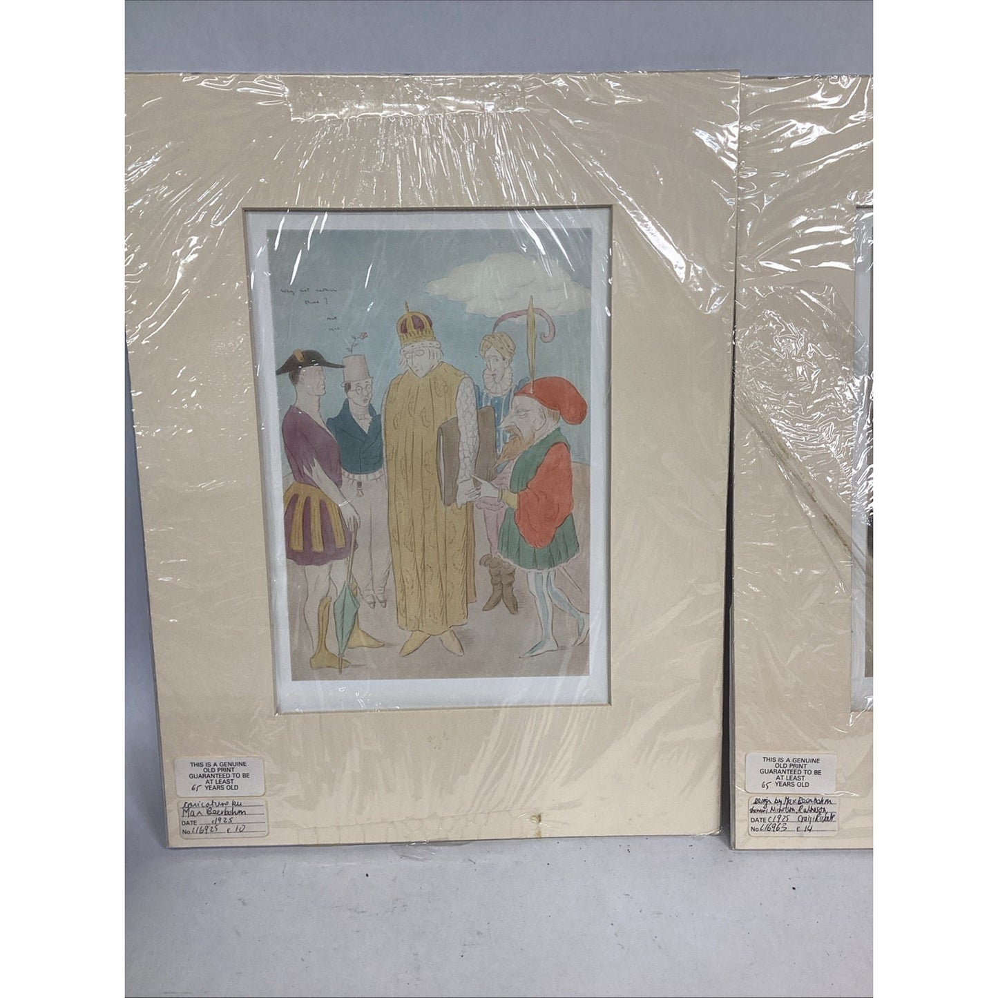 2 Antique 1925 Prints By Max Beerbohm- Nicholson Rattheson & A Caricature