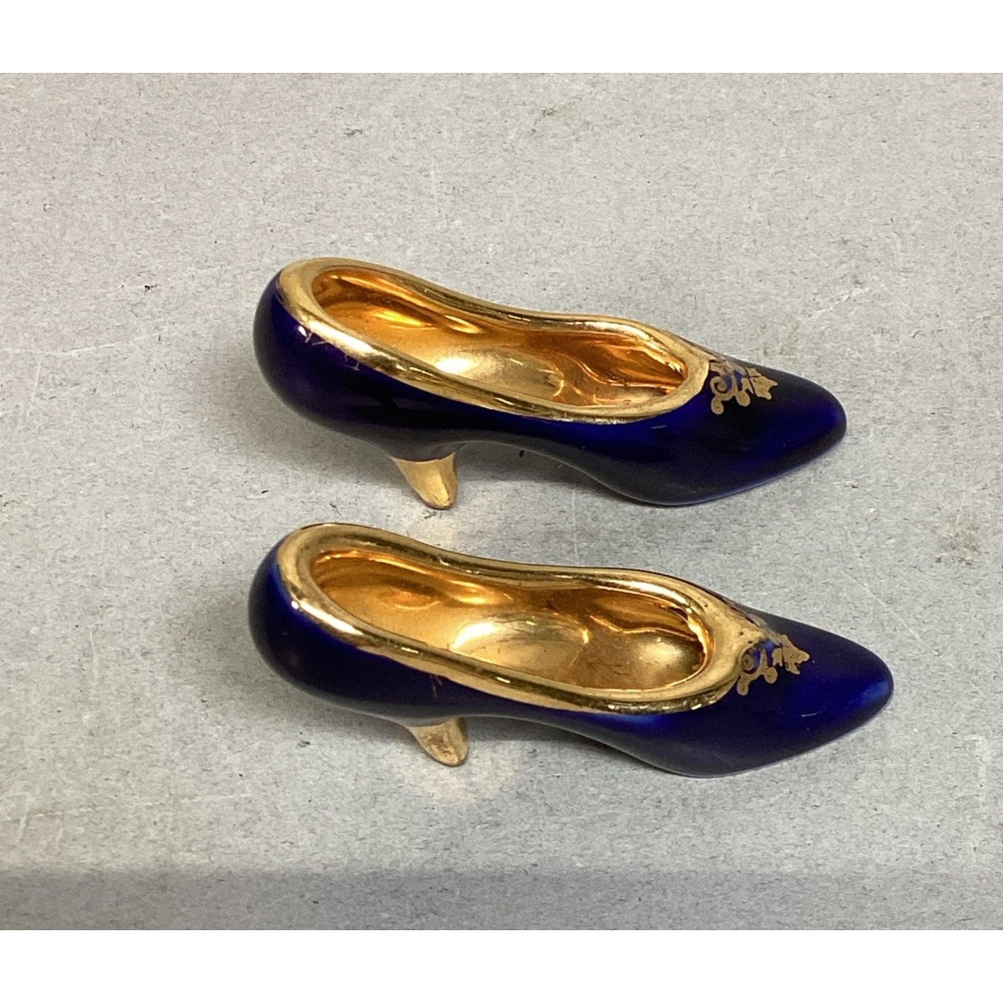 Limoges France Miniature Cobalt Blue Shoes W/ Gold Trim