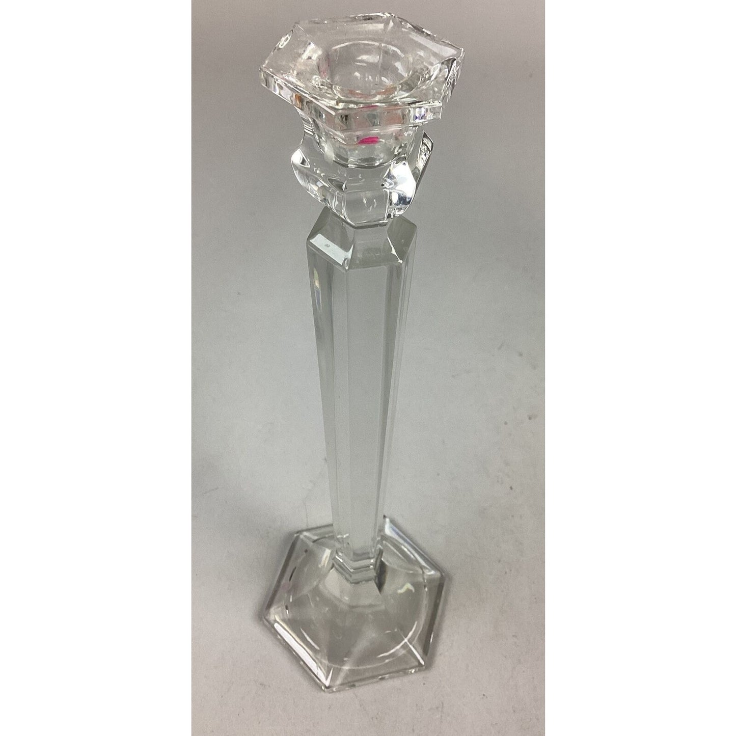 Set Of 2 Elegant Clear Glass Candlestick Holders With Hexagon Base - 11.5”