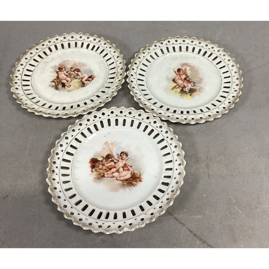 Set Of 3 Antique Cherub Scenes Decorative Plates - Circa 1900 - 7”D