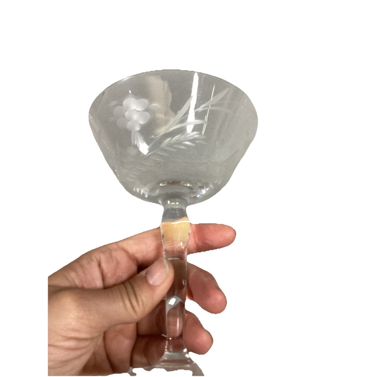 Set Of 4 Floral Etched Glass Champagne Glasses
