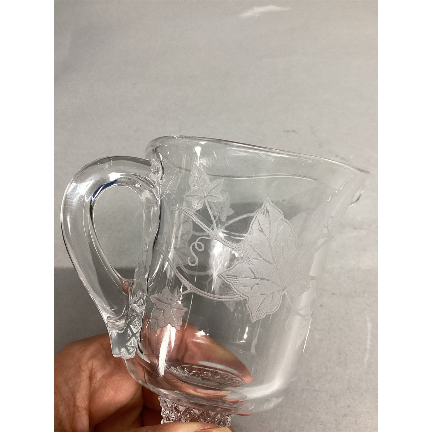 Vintage Glass Leaf Design Creamer And Sugar