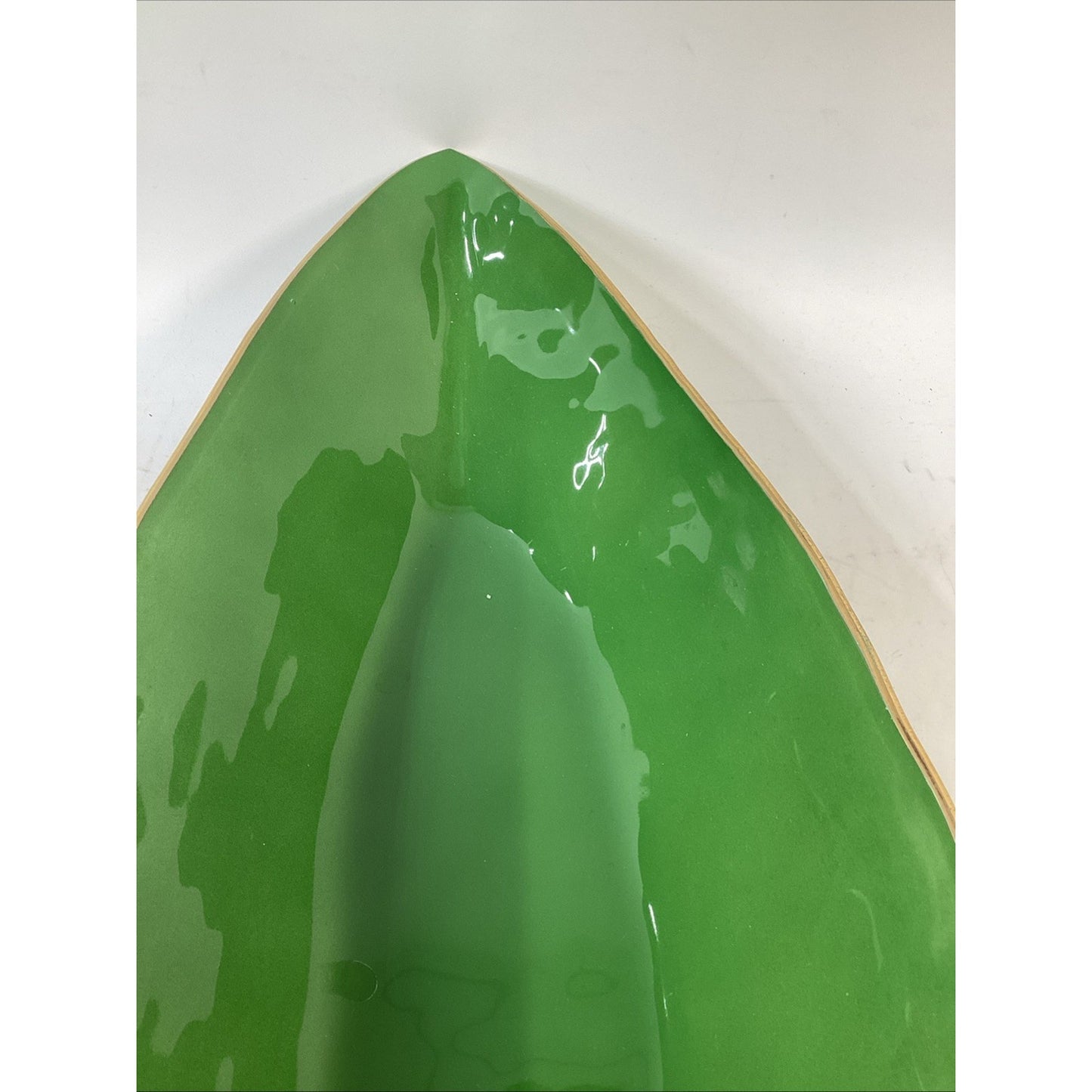 VTG MCM Green Glass Gondola Bowl Large Canoe Centerpiece W/ Gold Trim - 26.5”L