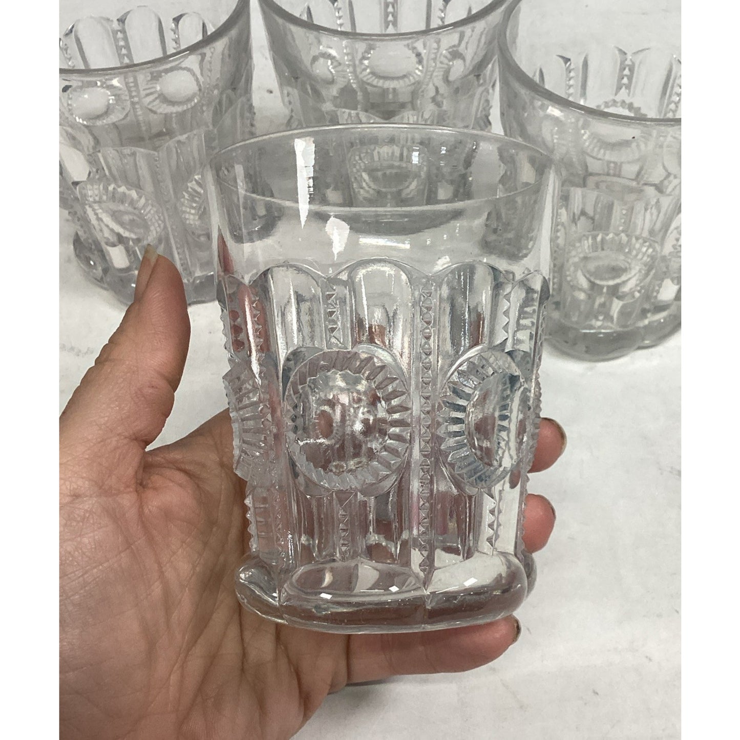 Set Of 4 Vintage Pressed Glassware Drinking Cups - 3.75”H