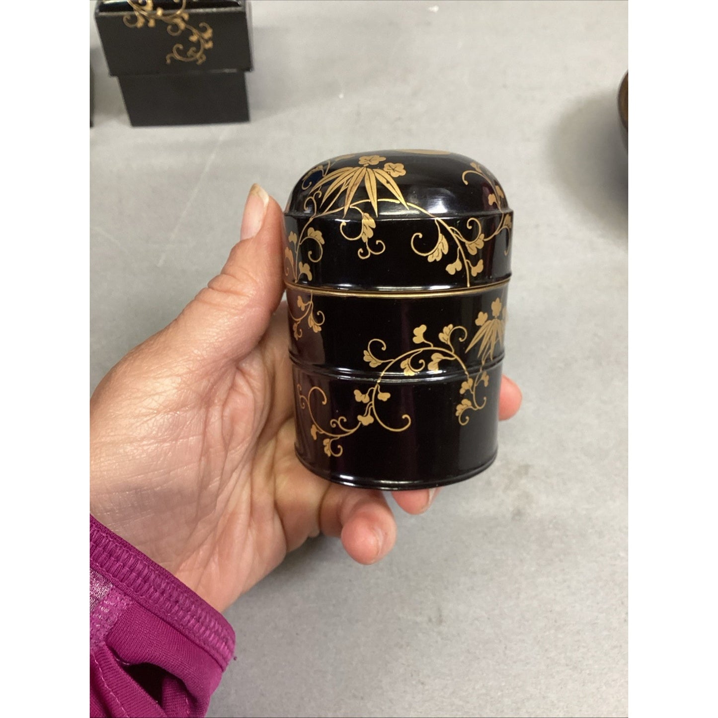 Set Of 2 Lacquer Box Makie Container Cases, 2 Trinket Boxes & 1 Sake Cup/Bowl