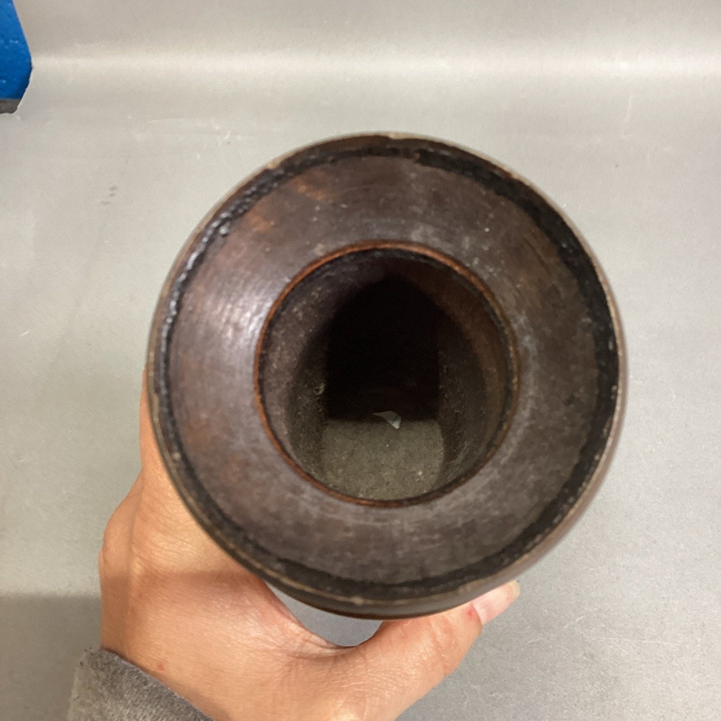 Vintage Hand-Turned Carved Wooden Vase - 10”