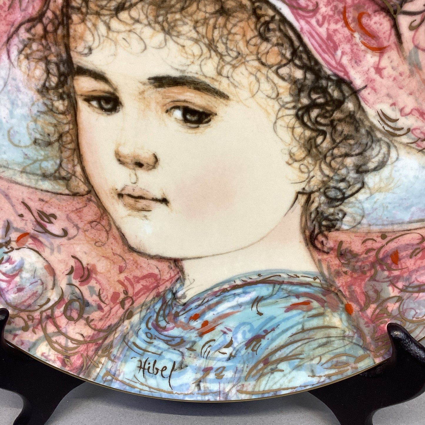 2 Signed Edna Hibel Frederic & Claire Commemorative Series Collectors Plates