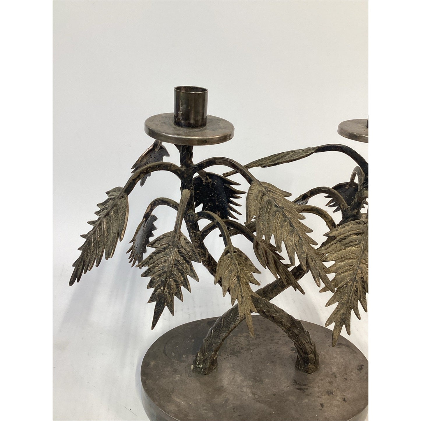 Vintage Cast Iron Candlestick Holder - 12”Hx15”Lx7”W