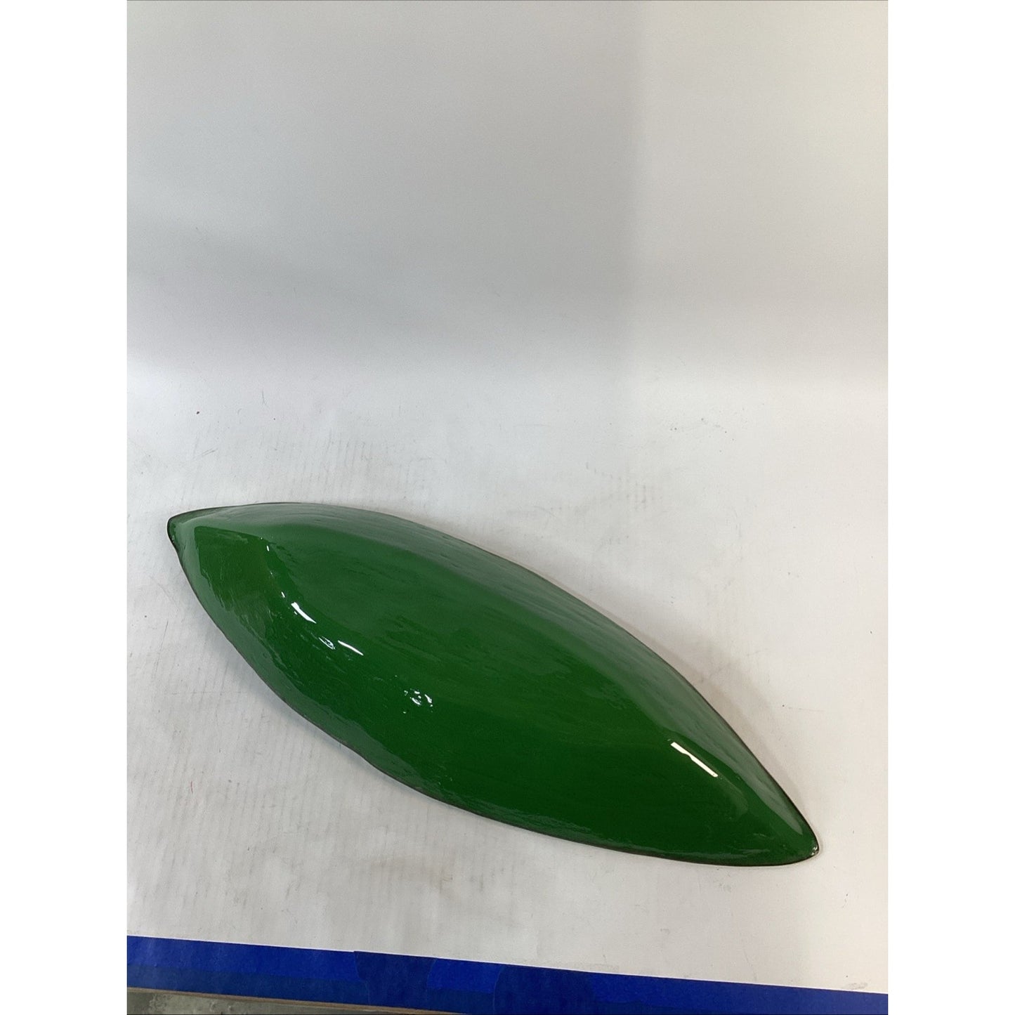 VTG MCM Green Glass Gondola Bowl Large Canoe Centerpiece W/ Gold Trim - 26.5”L