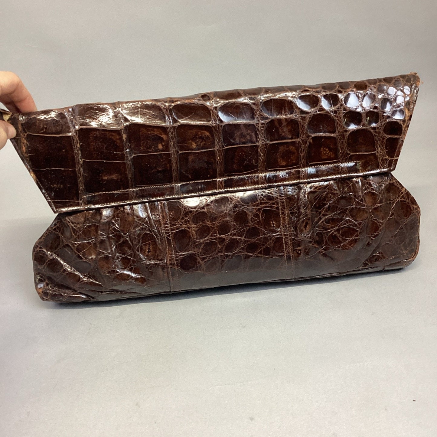 Vintage Genuine Alligator Skin Brown Leather Satchel Case
