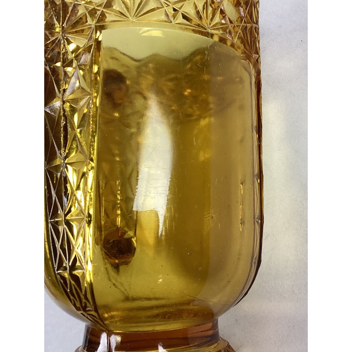 Vintage McKee Queen Daisy & Buttons Amber Glass Footed Pitcher - 8 1/4”