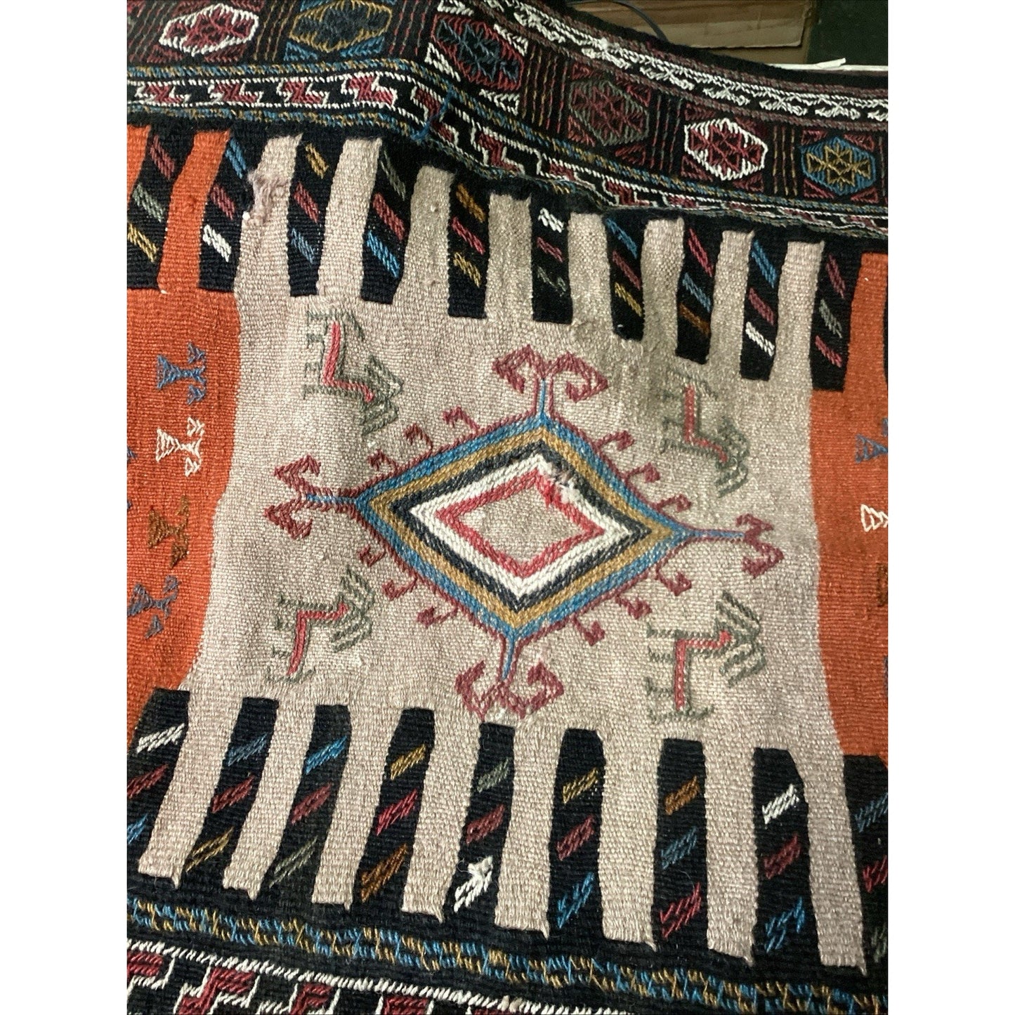 Vintage Handmade Geometric Design Rug - 77x40”