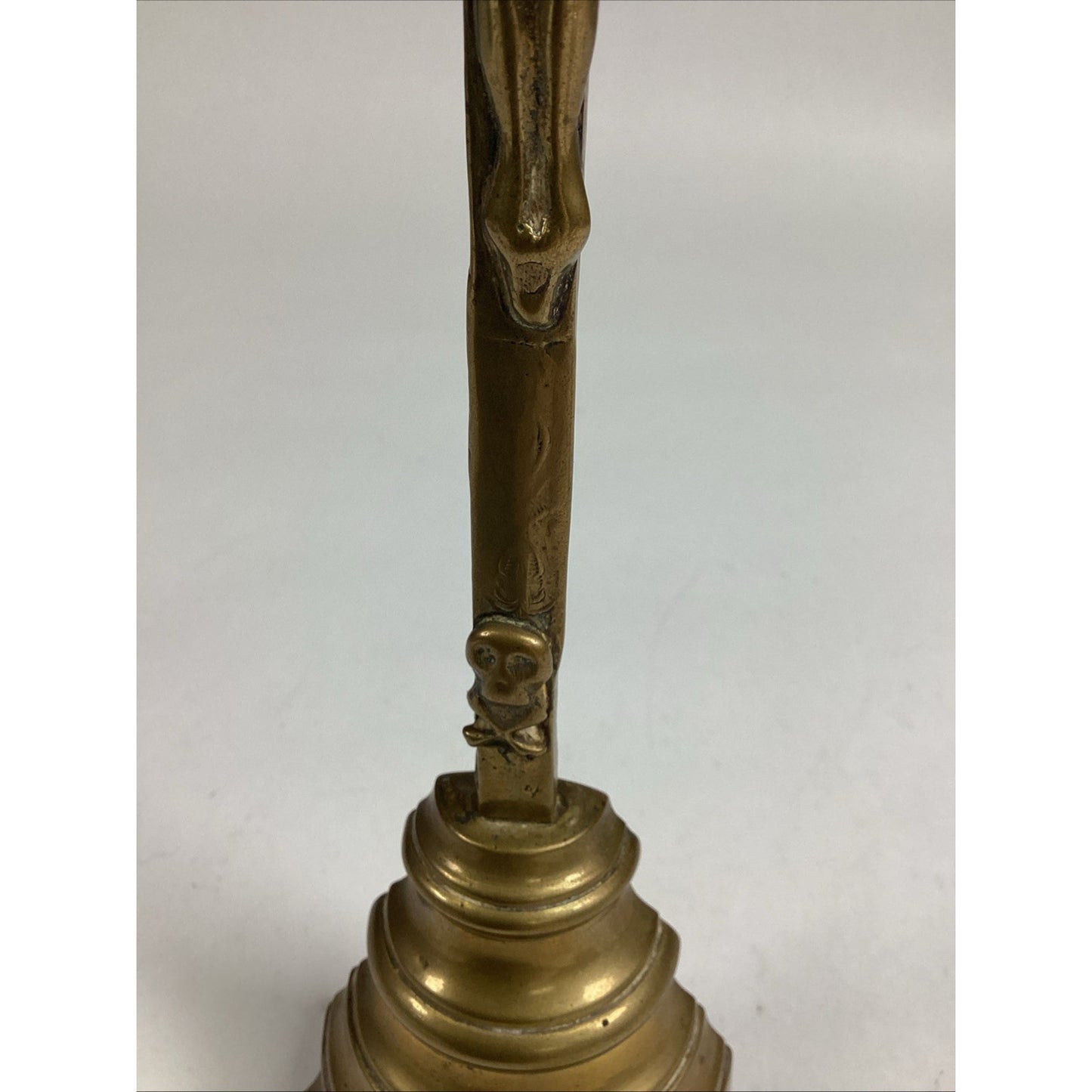 Antique Brass Inri Crucifix Standing Cross Figurine - 13”H