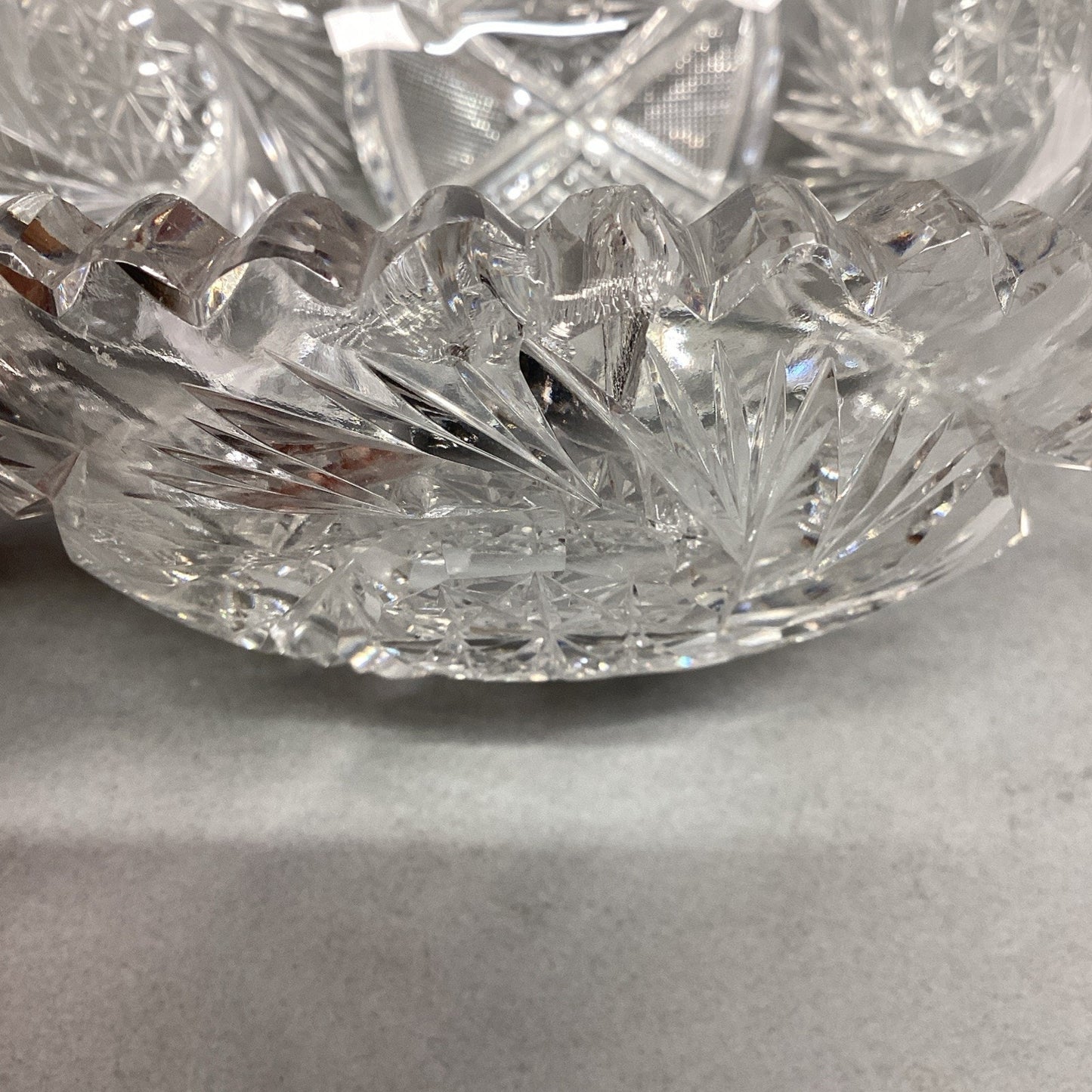 Set Of 2 Cut Glass Crystal Serving Bowls With Sawtooth Edging