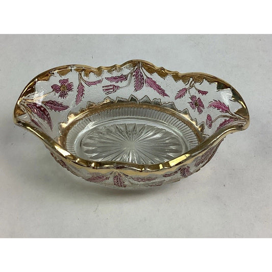 EAPG US Glass Co Rose Stain Delaware Pattern Master Berry Oval Bowl 5 5/8”