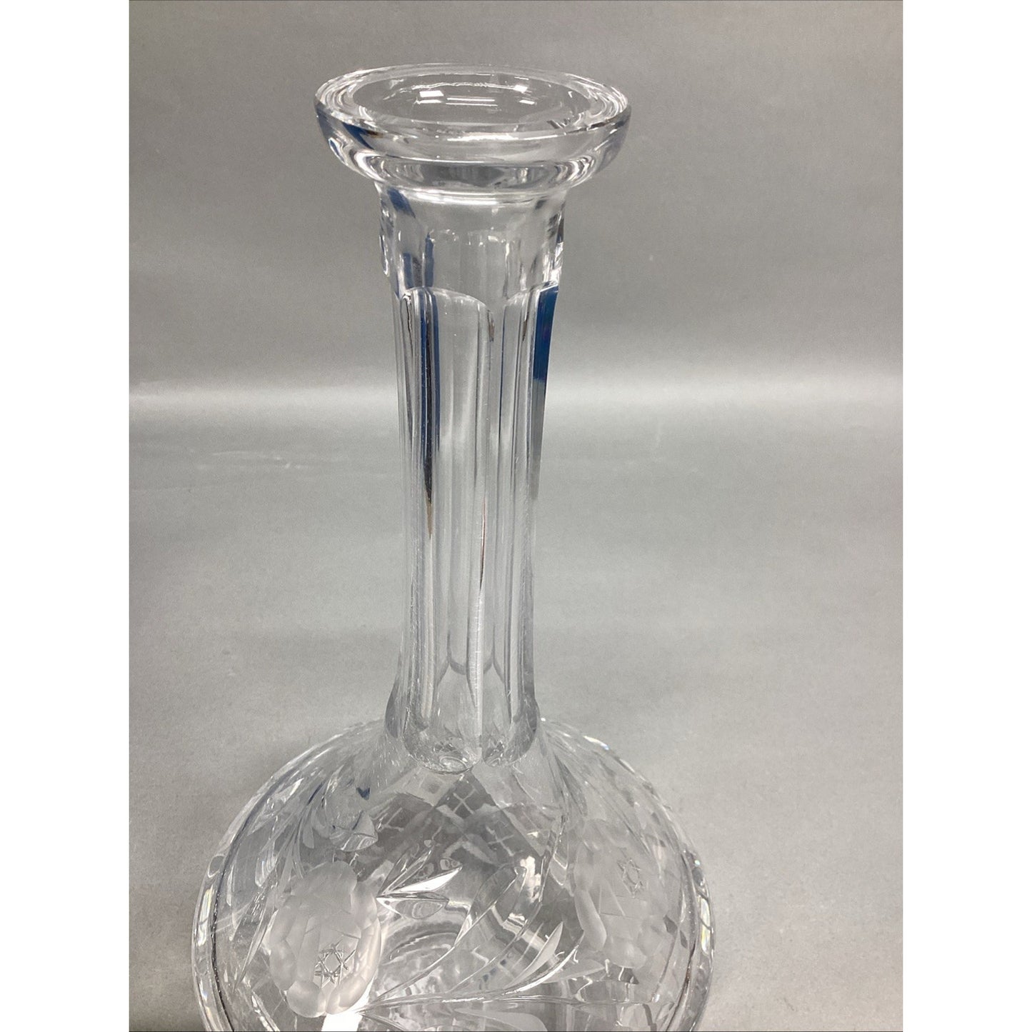 Vintage Cut Glass Crystal Decanter W/ Stopper - Floral Design - 12”H