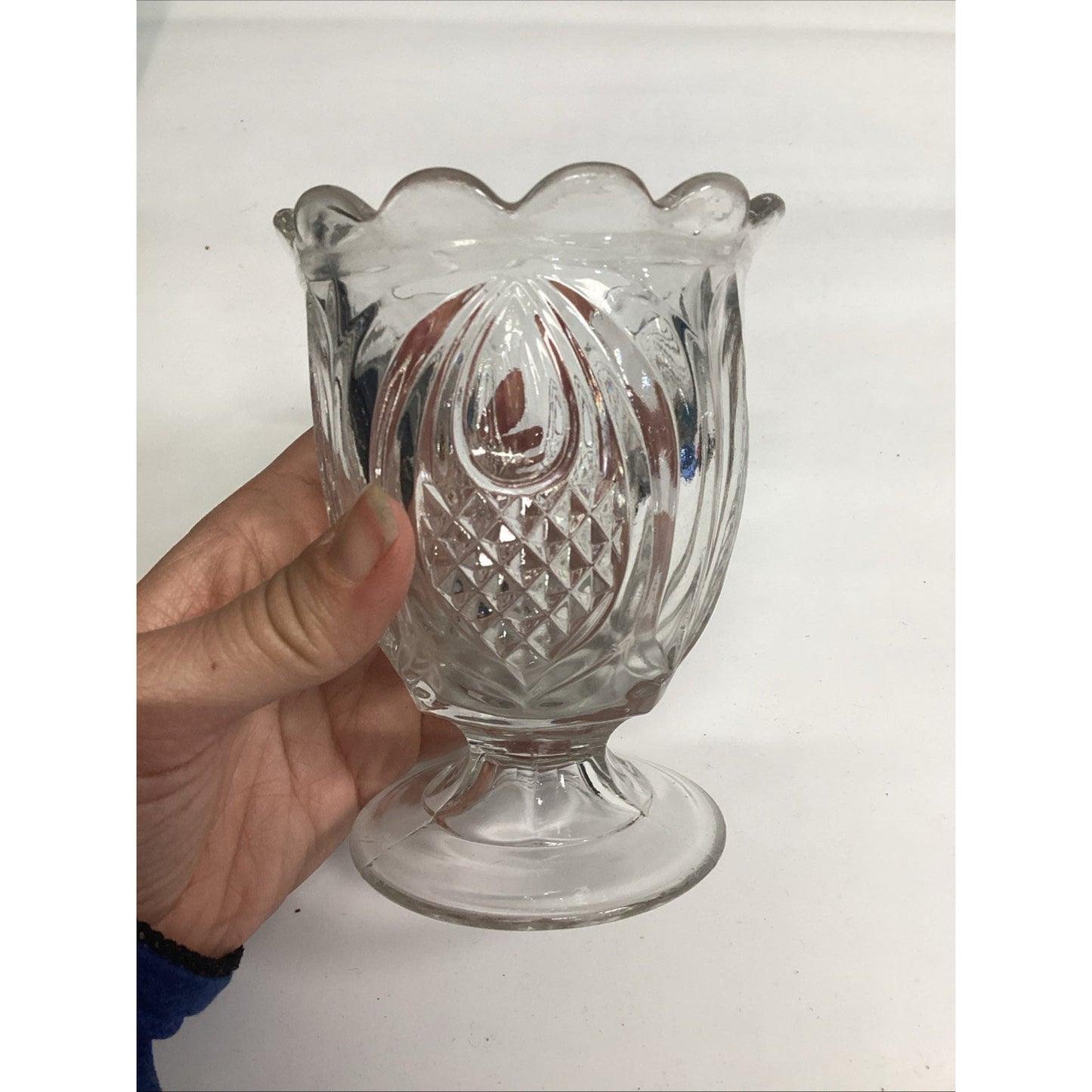 Antique Flint New England Pineapple Early American Pattern Glass Spoon Holder