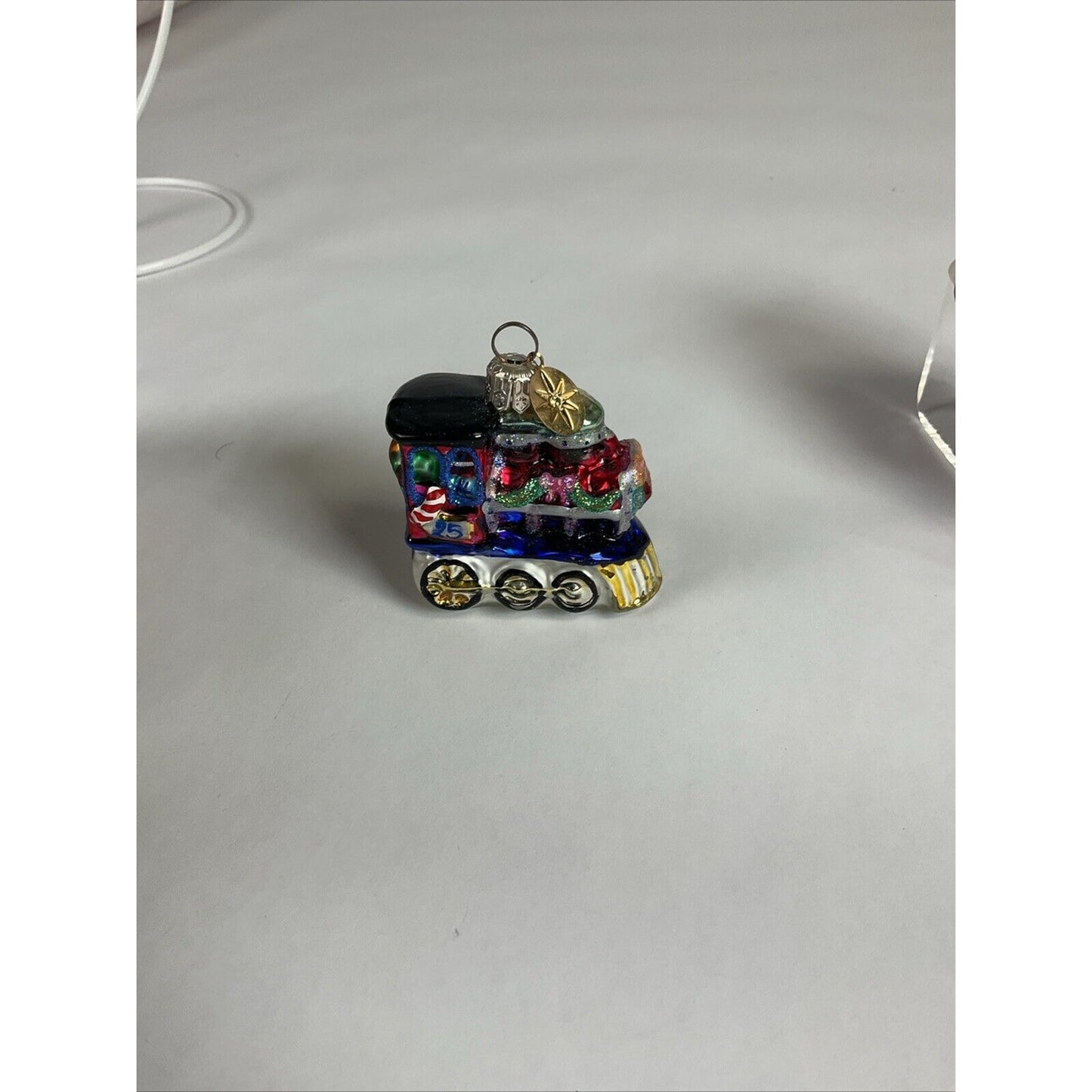 Christopher Radko Train Locomotive Engine Gem Ornament + Jolly Santa