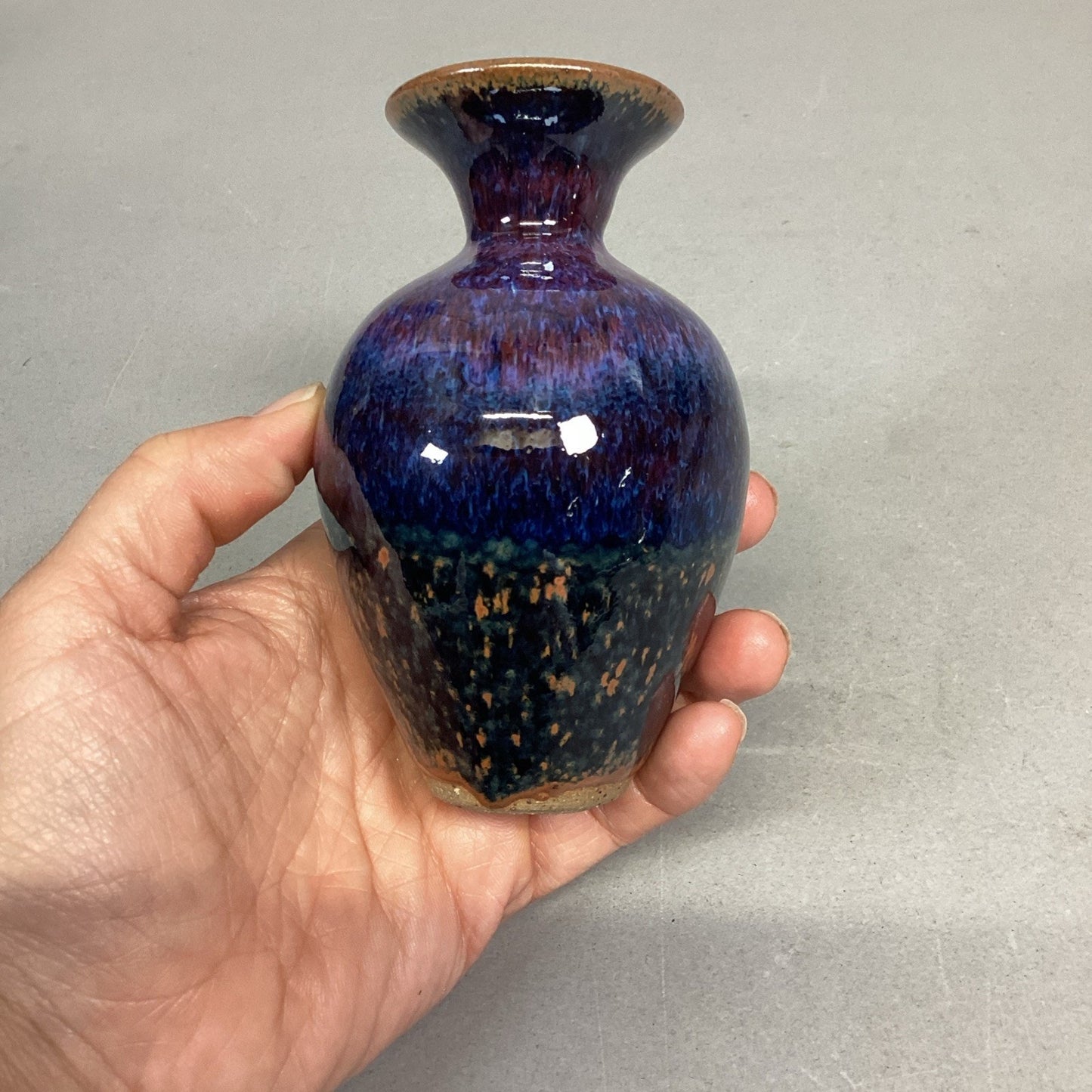 Multicolored Handmade Pottery Art Bud Vase - 4.5”H