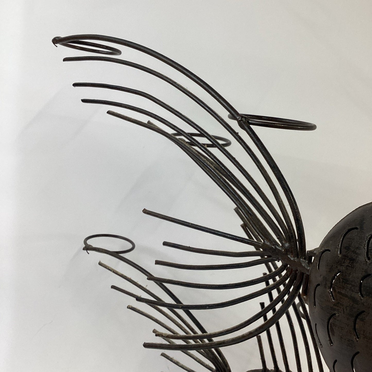 Vintage Large 27”H Steampunk Style Wire Metal Angelfish Sculpture W/ Green Eyes