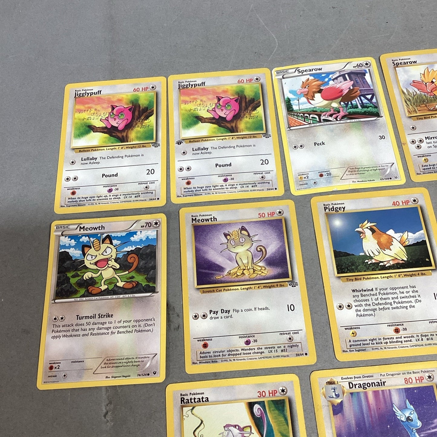 Lot Of 10 Pokémon Colorless Trading Cards - Jigglypuff, Spearow, Meowth, Pidgey,