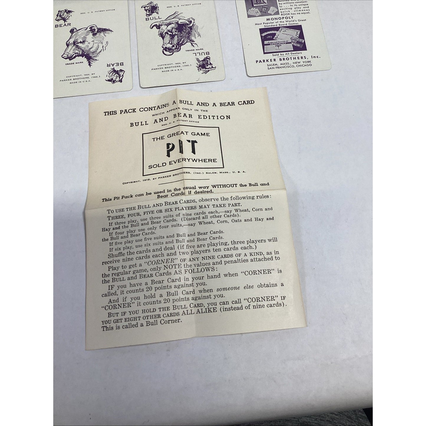 Vintage 1919 Pit Card Game by Parker Brothers - Bear & Bull Edition - Complete