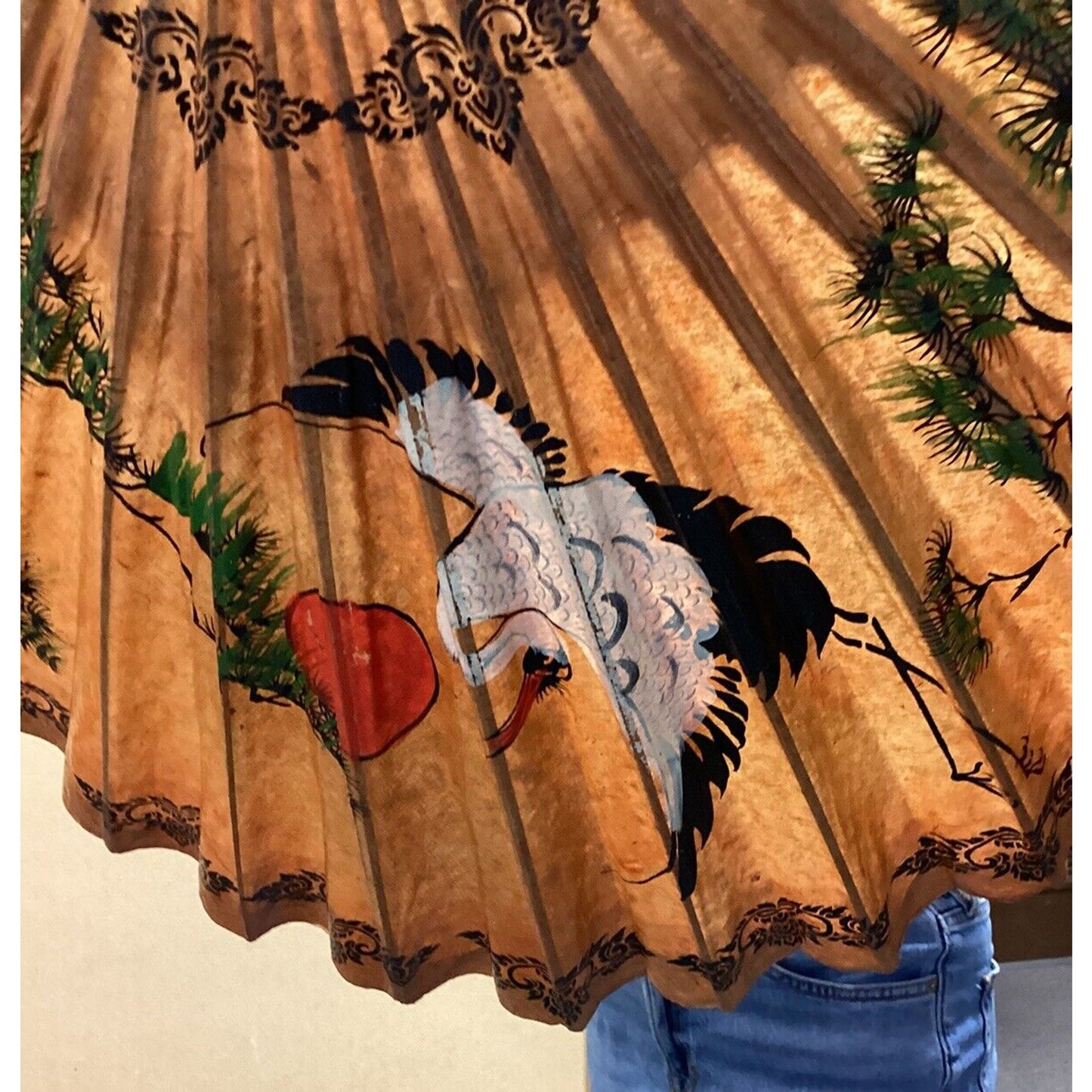 Vintage Japanese Asian Rice Paper Bamboo Umbrella Parasol - Damaged