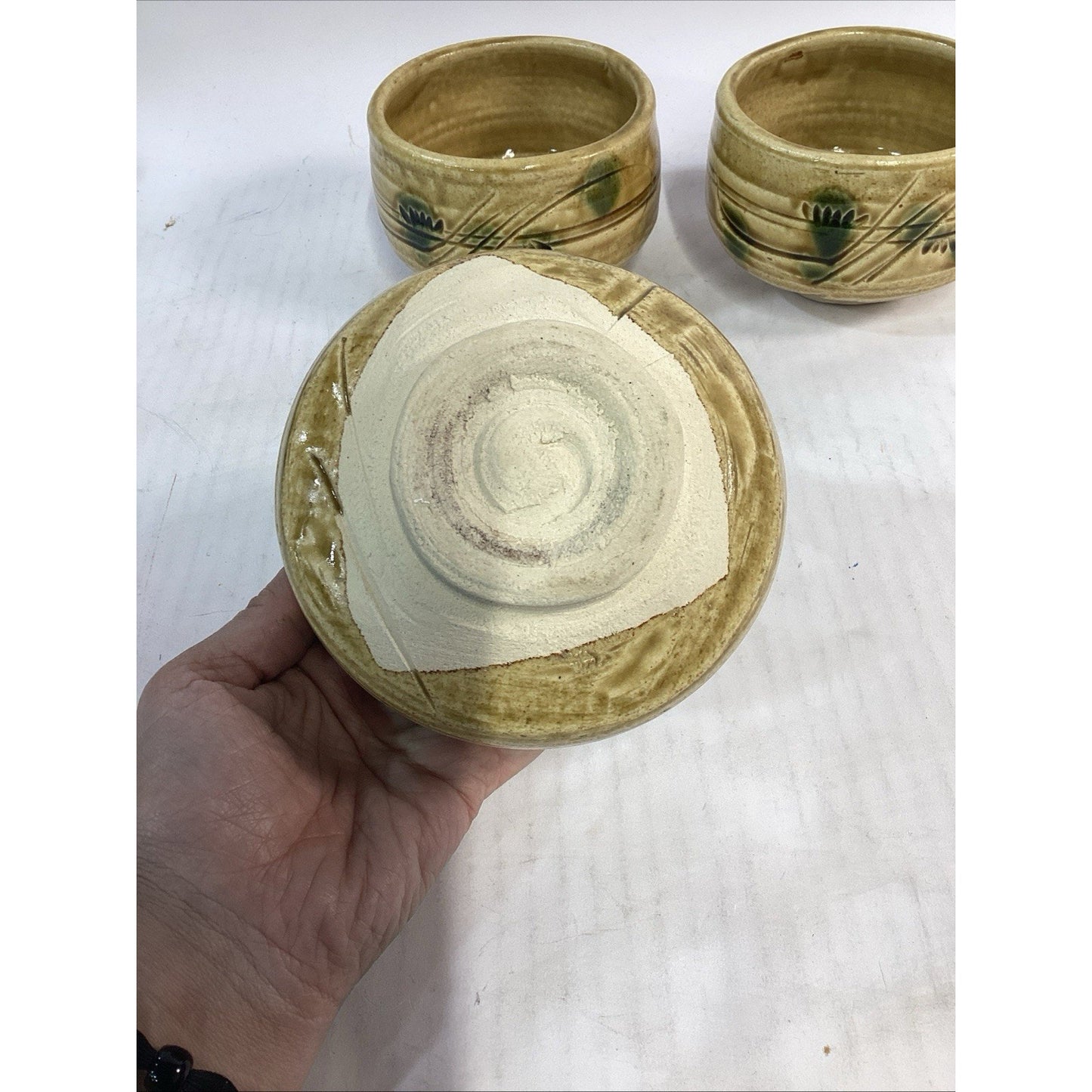 Lot Of 3 Hand Painted Decorative Pottery Soup Bowls - 3 3/8”Hx4.5”D