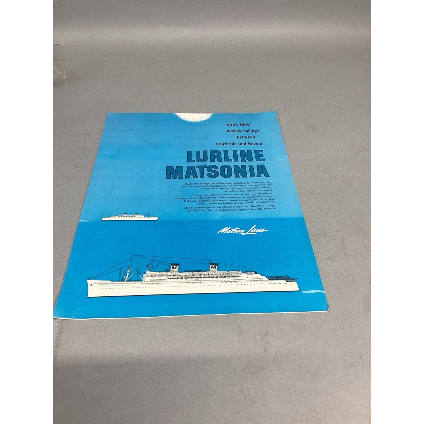 Lot Of 7 - Cunard Poster Print, 1 Photo, 1 Mag Article - Matson & Bermuda Lines
